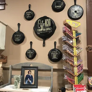 pans and pans on the wall