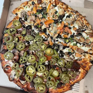 Half the Everest with jalapeños, half robbers roost. Very good!!