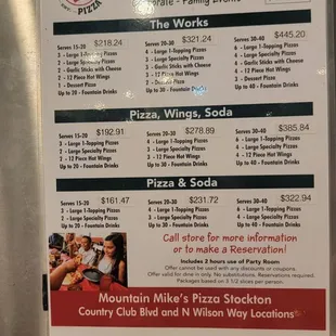 Party package menu as on June 2023.