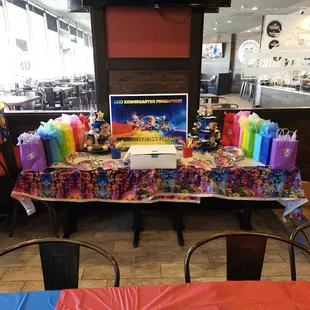 Decorated dessert table in party room