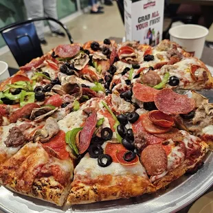 Here is a picture of the large Everest pizza. They made it perfect.