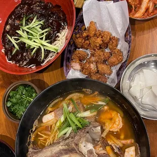 Deluxe noodles, Jajangmyun, and sesame chicken