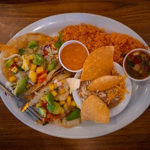 fish tacos with rice and beans