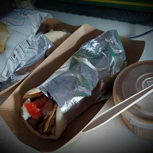 Any day is a good day for a Gyro! Made with fresh cucumber tatziki, topped with crisp tomato and onion complimented with crumbles of Feta:)