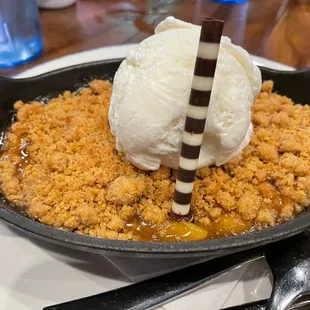 Peach Cobbler For Two - graham streusel, vanilla ice cream