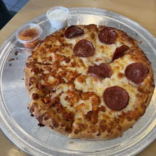 pepperoni pizza and BBQ Chicken