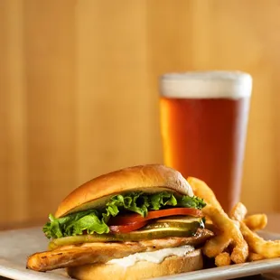 Salmon Burger and Amber Ale