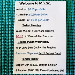 Water prices and our promotions!