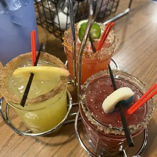 Margarita flight (strawberry jalapeño, caramel apple, and berry)