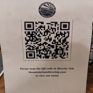 QR code menu at Mountain State Brewing