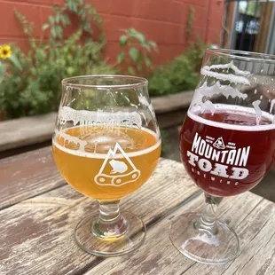 Lotus IPA and Blueberry Kolsch, outdoor patio