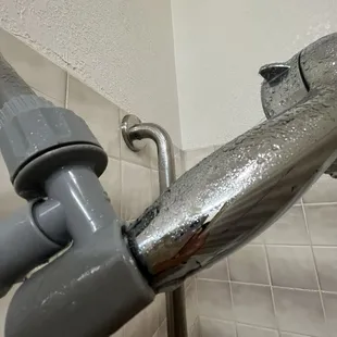 The shower head squirts water, so if you're showering your child you may get soaked