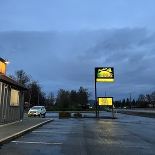 a parking lot at dusk