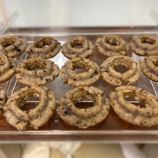 a tray of doughnuts