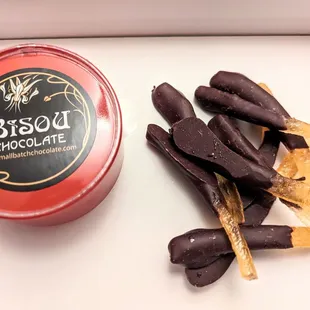 Dark chocolate coated lemon peels