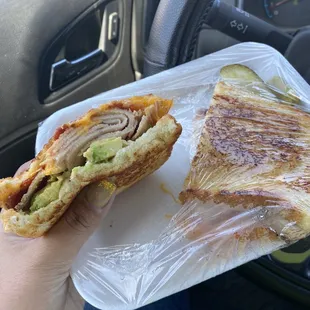 The Travis- peppered turkey, cheddar, avocado, bacon on grilled sourdough. Yummy