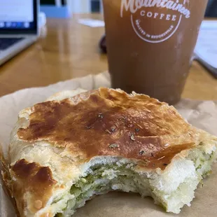 Had to try one of the new menu additions: Pesto + Mozzarella in a dense yet flaky buttery pastry. Big enough to share!