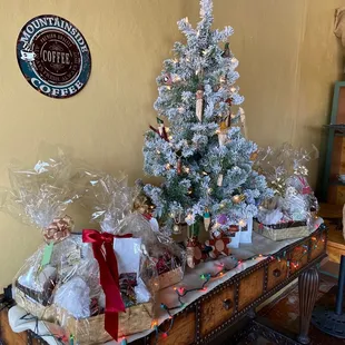 a small christmas tree on a table