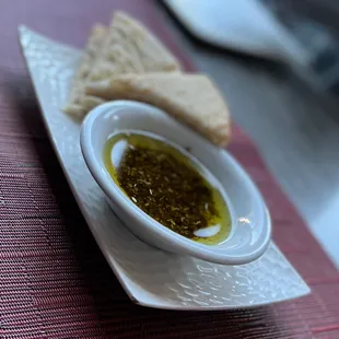Complimentary pita and olive oil