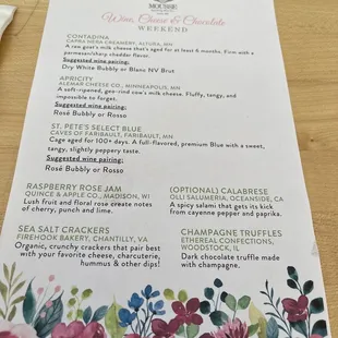 Valentines weekend menu