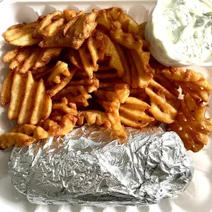 Lamb Gyro Sandwich with Waffle Fries