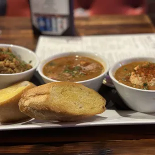 Tour of New Orleans: gumbo, crawfish etouffee, and jambalaya with french bread