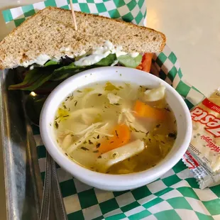 Chicken Noodle Soup with half Veggie Sandwich
