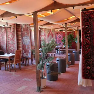 Colorful patio dining area.
