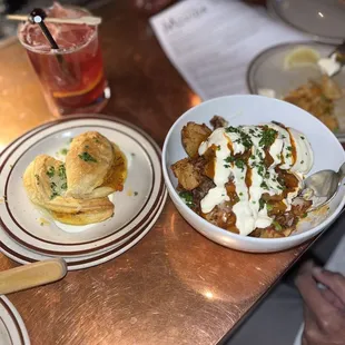 Empanadillas (left) and Patatas Bravas (right)