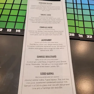 Cocktail menu