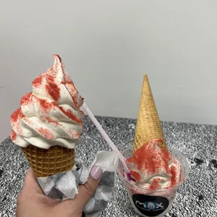 Vanilla soft serve with strawberry magic dust. My kids' favorite! They also got Pop Rocks on the side.