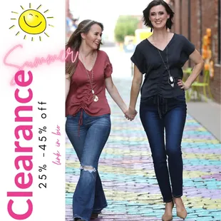 Summer Clearance is happening NOW. Shop in-store or online for 25%-45% off your entire purchase.  Sale ends Aug 22nd.