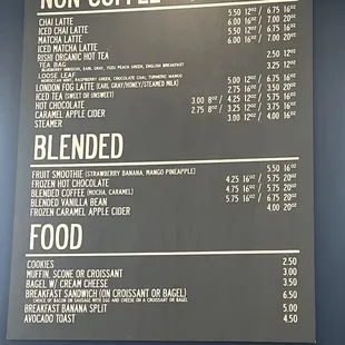 Tea and food menu
