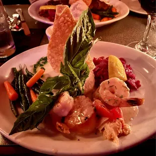 Seared scallops and prawns