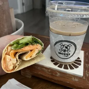 Buffalo Chicken Wrap, Iced White Mocha Latte
