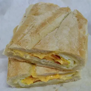 My ECB - eggs, cheese &amp; bacon on Cuban bread. Bigger than it looks. #perspective