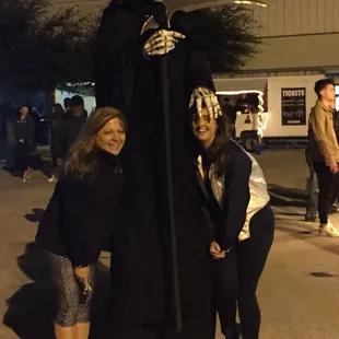 "Oh he's not real. Umm. Yes he's real. His hand is on my head.