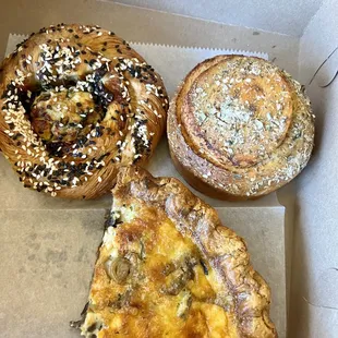 Croissant with tomato jam  Garlic herb croissant Seasonal quiche