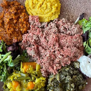 Veggie Sampler and Kitfo