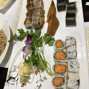 Spicy Salmon Roll, Sweet Potato Roll, Inari Sushi, Avocado Roll