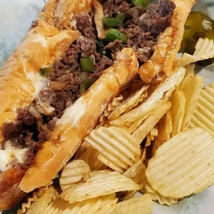 a sandwich and chips