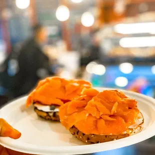 Salmon lox on everything bagel