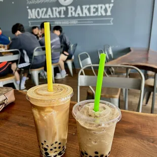 two iced coffees on a table