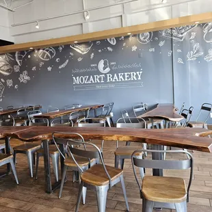 tables and chairs in a restaurant