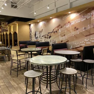 the seating area of the restaurant