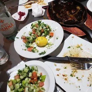 The dish size of the beef fajita. Notice the size of the side salad that comes with the entree vs the Medditeranean salad that cost $18