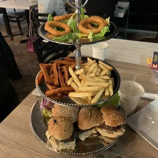 For the kids, mini burgers fries and onion rings