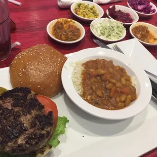 Lamburger and Rice and beans