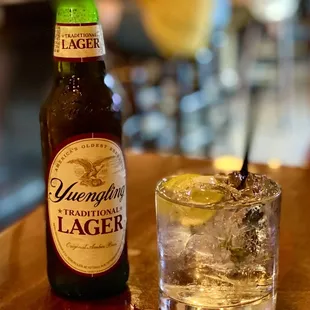 Cold Yuengling and a Gin &amp; Tonic.