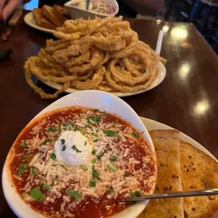 Meatballs and onion rings